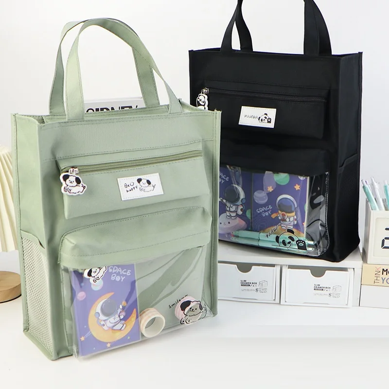 Portable File Handbag Large Capacity Tote Bag Student Training Carrying Books Pouch Test Paper Stationery Tutorial Storage Bags