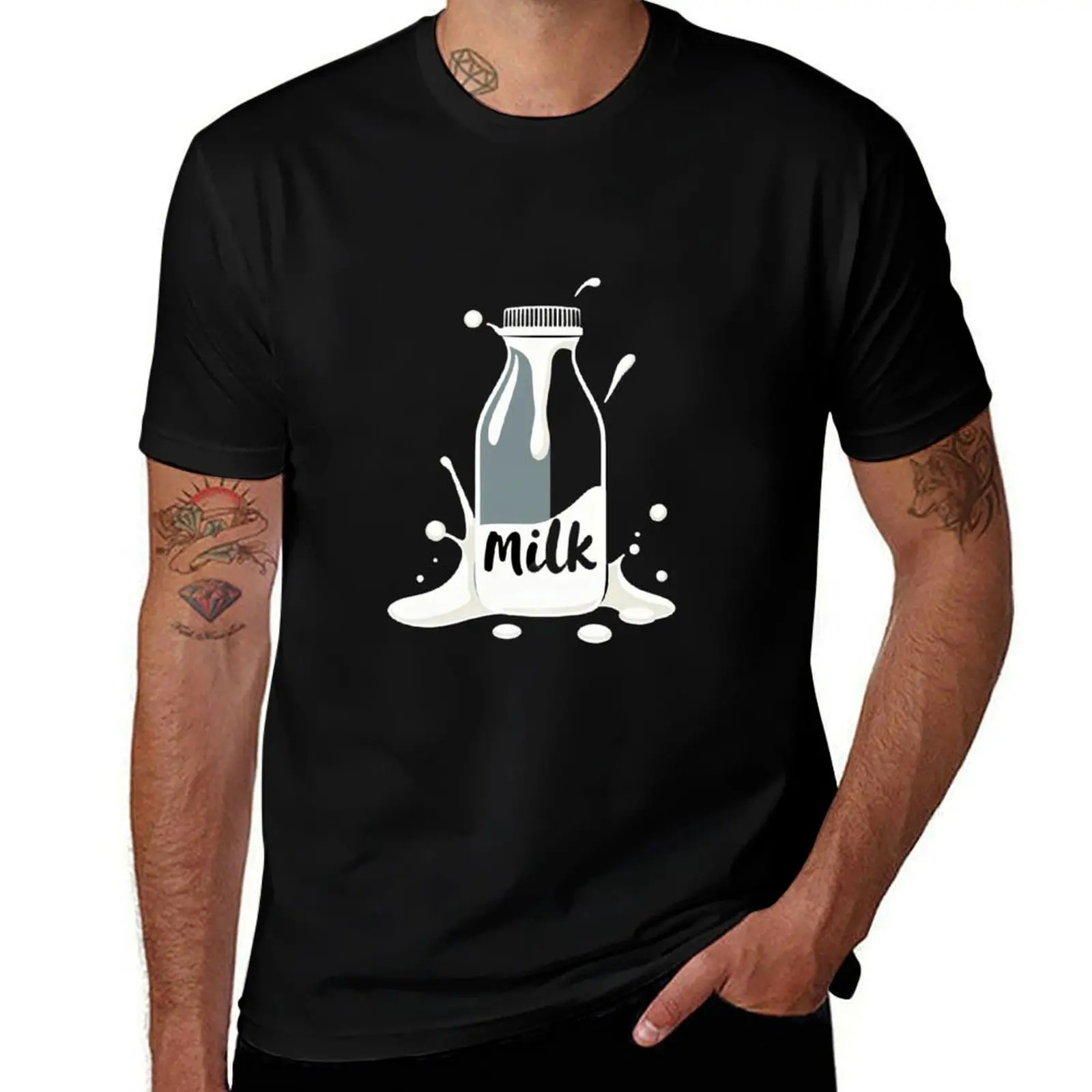 

Stylized Splashing Milk Bottle Illustration T-Shirt custom shirt summer tops funny gifts for a boy mens designer t shirt