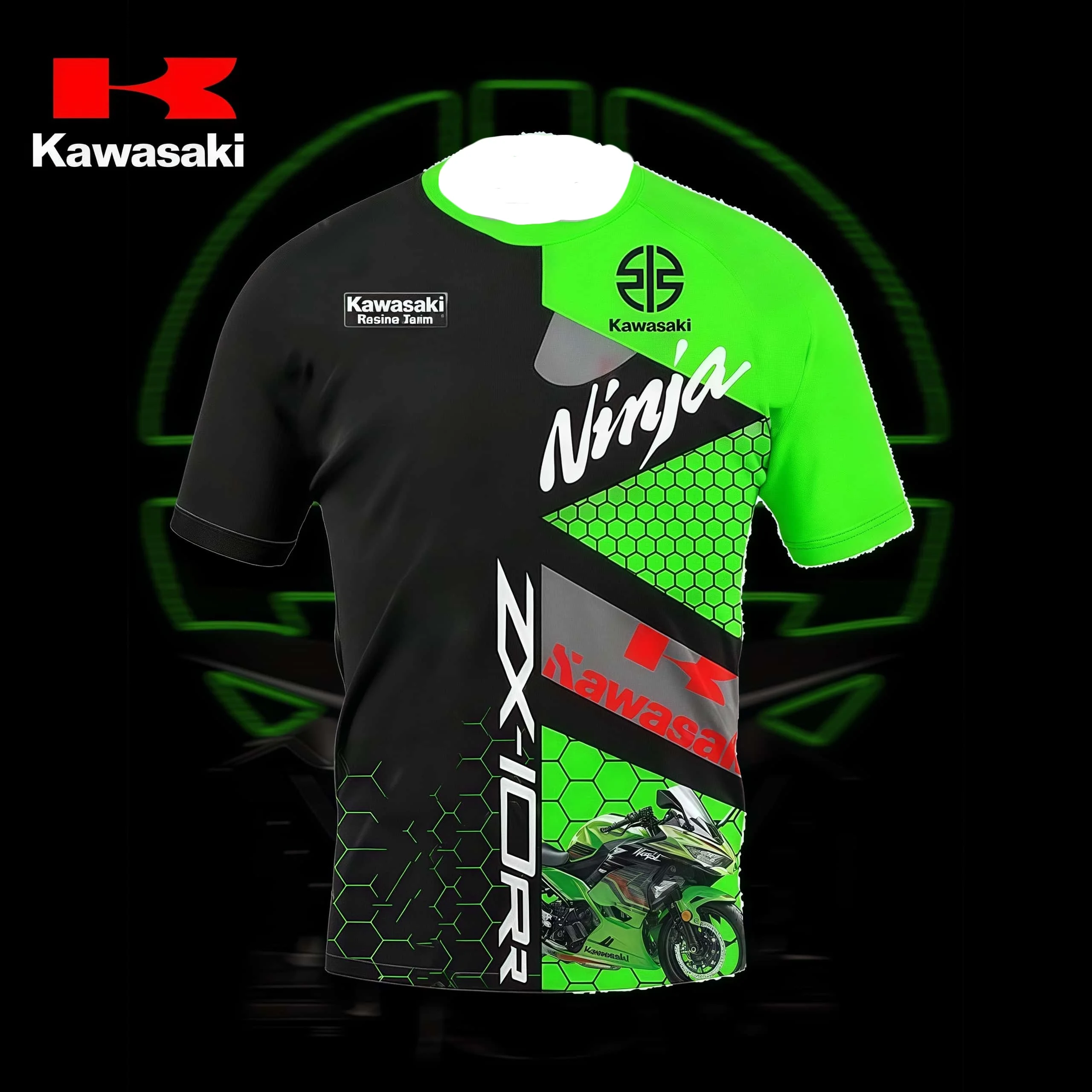 Kawasaki motocicleta respirável de secagem rápida camiseta nova masculina roupas esportivas ao ar livre ciclismo manga curta moda casual topo
