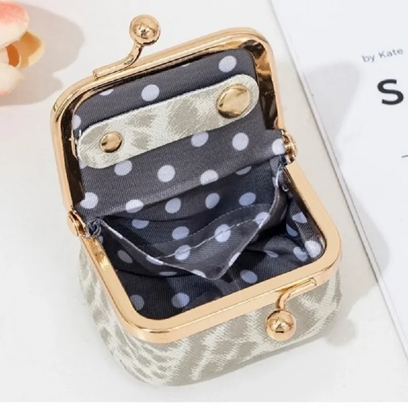 Elegant Leopard Print Kiss Lock Coin Purse PU Leather Square Leather Jewelry Bag Mini Solid Color Small Item Bag Ring