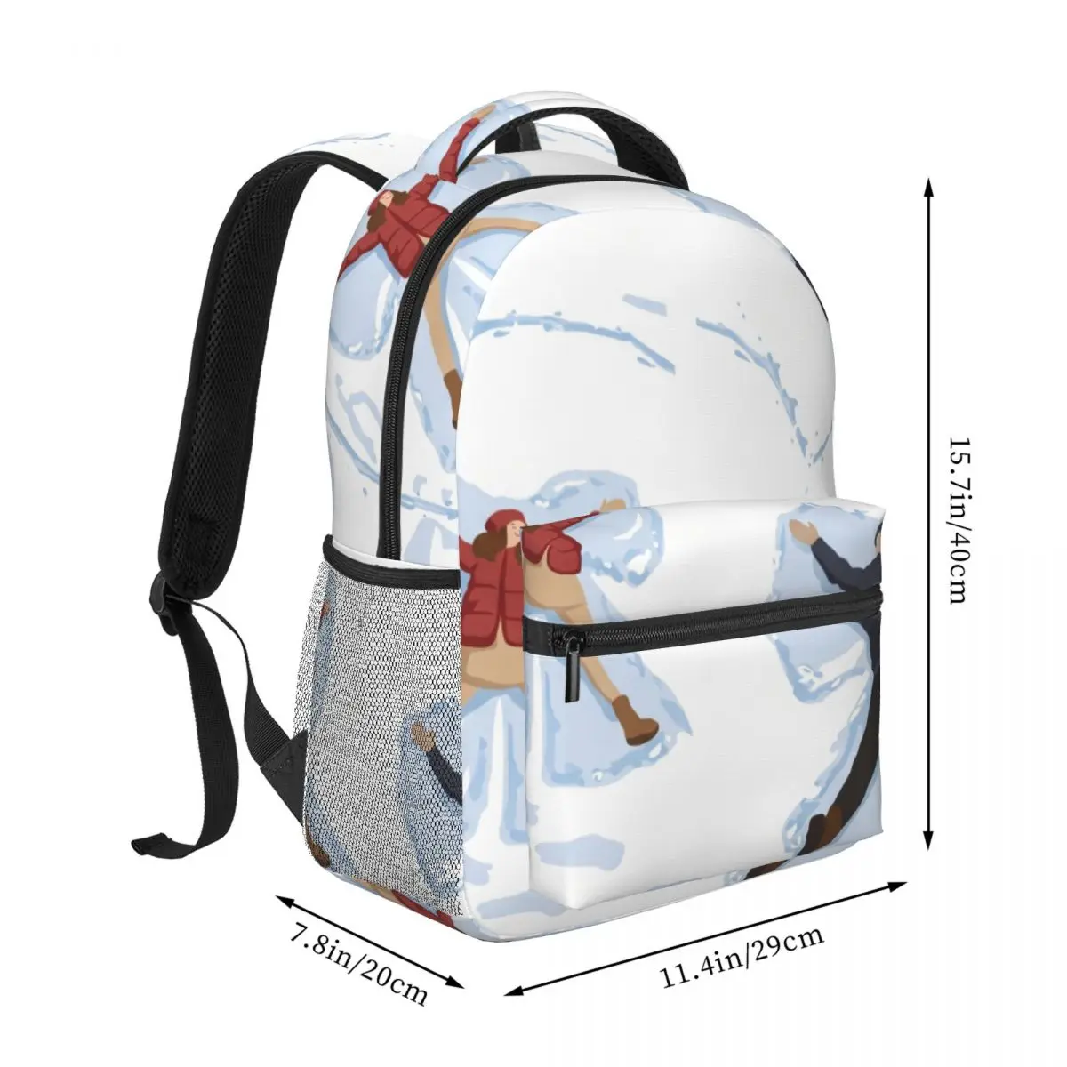 Sky Cloud Print Backpack Center Snow Angels Winter Graphic White Light Blue Tan Cool Bookbag for Girls Boys College Travel Daily