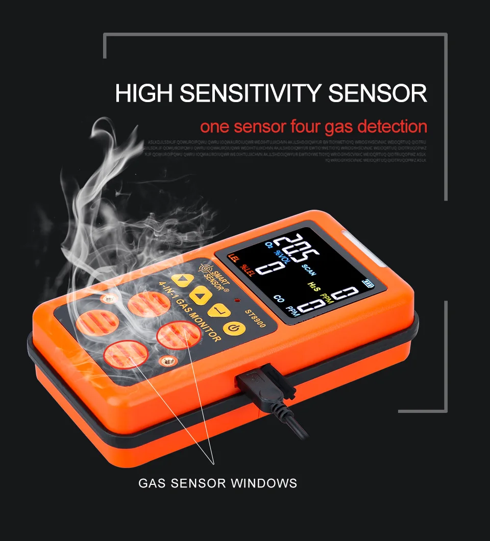 4 in 1 Rilevatore di gas digitale UE O2 H2S CO LEL Mini analizzatore di gas portatile Monitor dell'aria Tester di perdite di gas Misuratore di monossido di carbonio ST8900