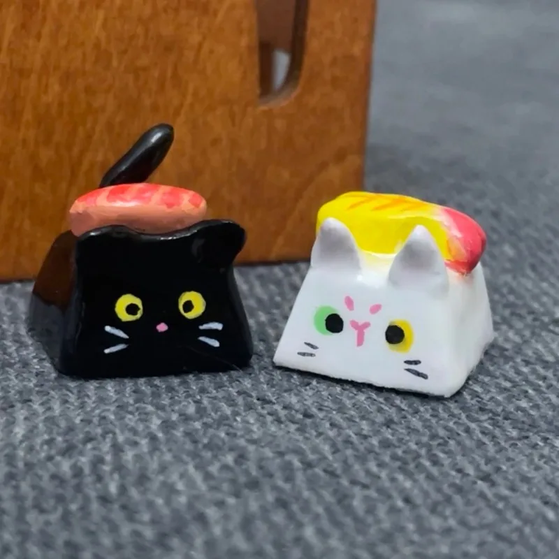 MiFuny Cute Sushi Cat Keycaps Custom Clay Kawaii Artisan Keyboard Caps Cartoon Key Caps for Mechanical Keyboard Game Accessories