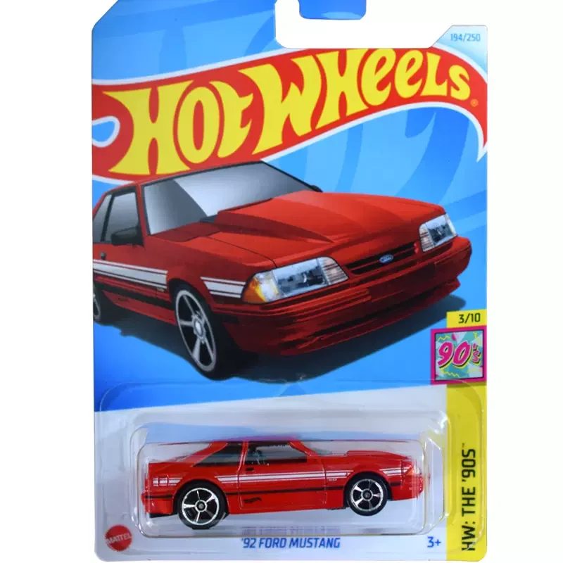 Original 1/64 Scale Hot Wheels Car Metal Red 92\' Ford Mustang HW The 90s Simulated Classic Automobile Model Boys Toys Collector