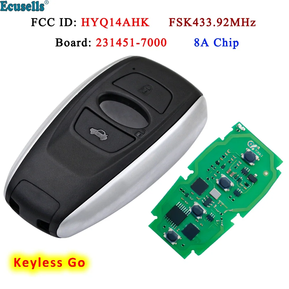 

Ecusells 3 Buttons Smart Keyless Go Remote Key 433.92MHz 8A Chip for Subaru Legacy Outback Forester Impreza HYQ14AHK 231451-7000