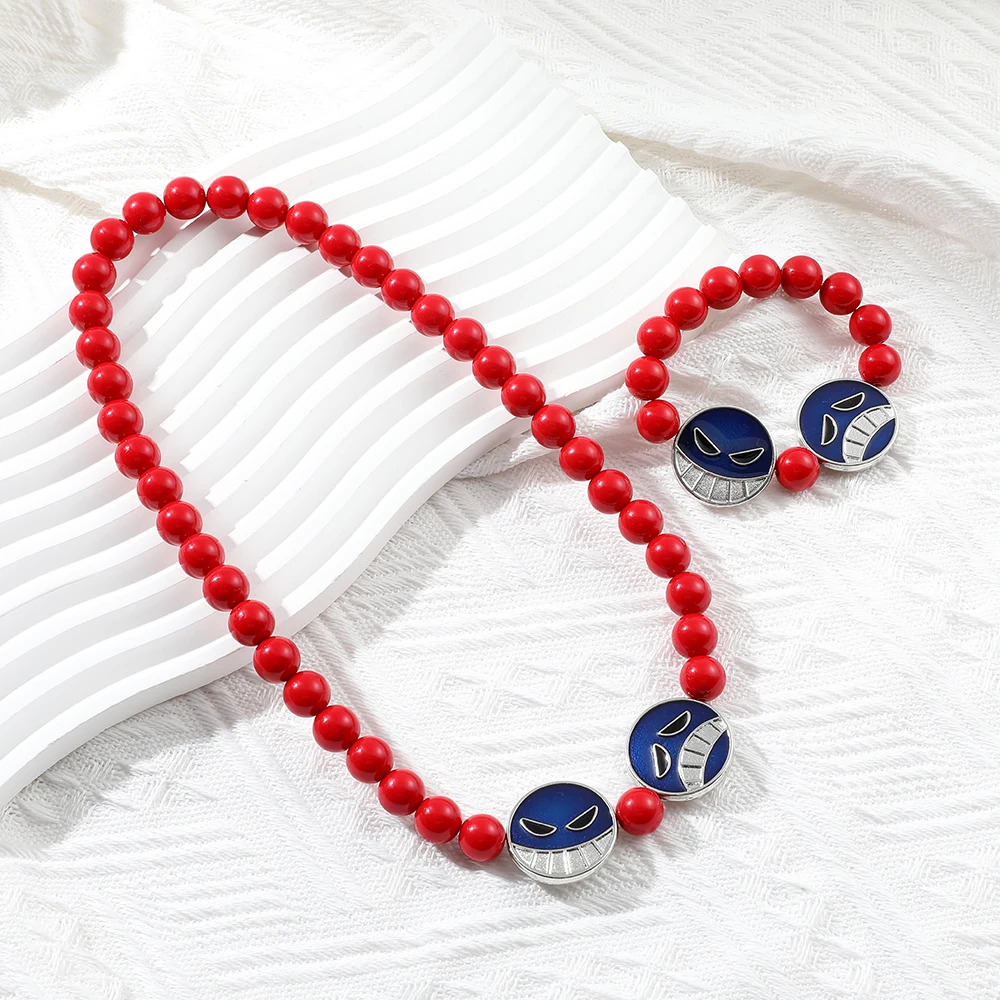 Conjunto de Collar y Pulsera de Cosplay de One Piece Portgas D. Ace - Accesorios Temáticos de Anime para Fans