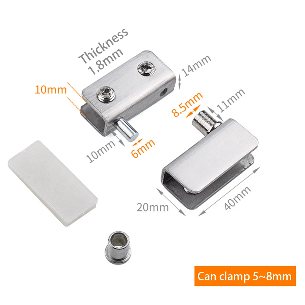 For 1 Pair Stainless Steel Glass Door Hinge Clips Pivot Type No Drilling Required for Cabinet and Fixed Glass Doors