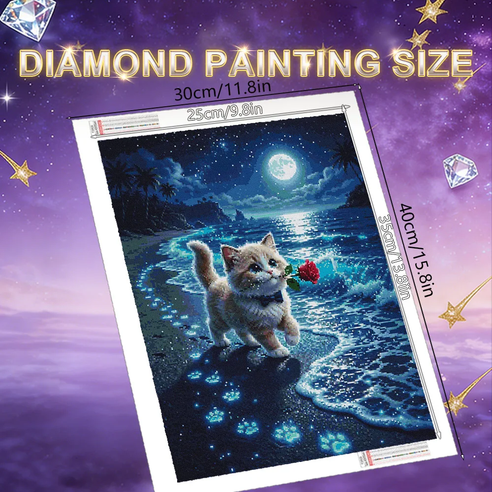 HUACAN Diamond Painting Cat Animal Full Drill Full Kits Rhinestones Mosaic Rose Flower Beach Landscape Home Decor