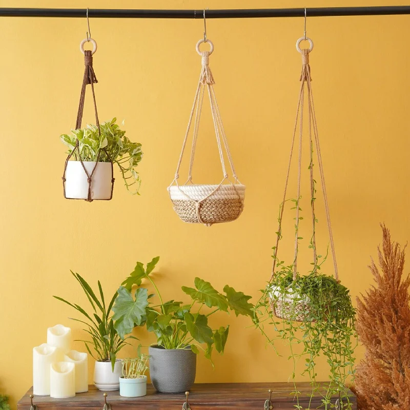 for Indoor Living Room Balcony Macrame Plant Hangers Handmade Beige Color Hanging Basket Garden Plant Pot Holder Decor