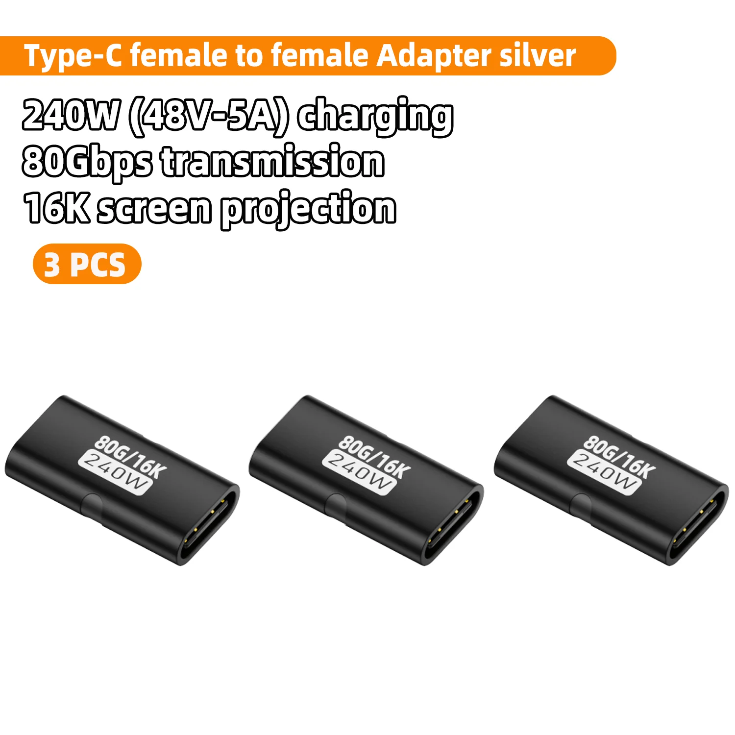 PD 240W USB-C Buchse-zu-Buchse Adapter 80Gbps Hochgeschwindigkeit 16K 60Hz - Kompatibel mit Thunderbolt 3/4 MacBook iPad USB-C HUB