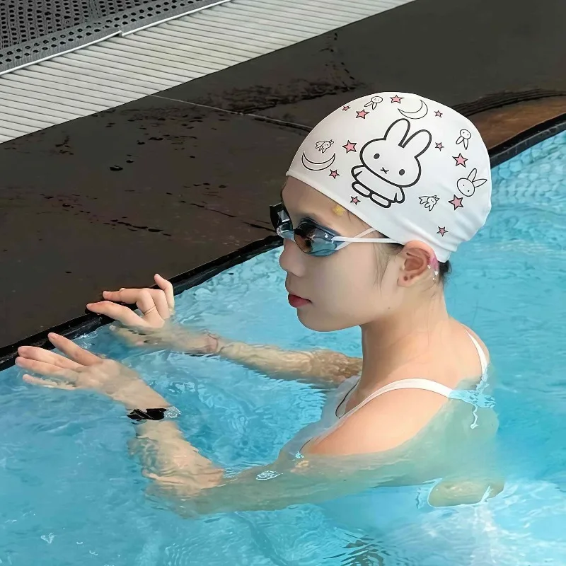Cartoon Kawaii New Style Silicone Swimming Cap Women's Model Increase Waterproof Hair Care Not Tying The Head Good Looks Miffy
