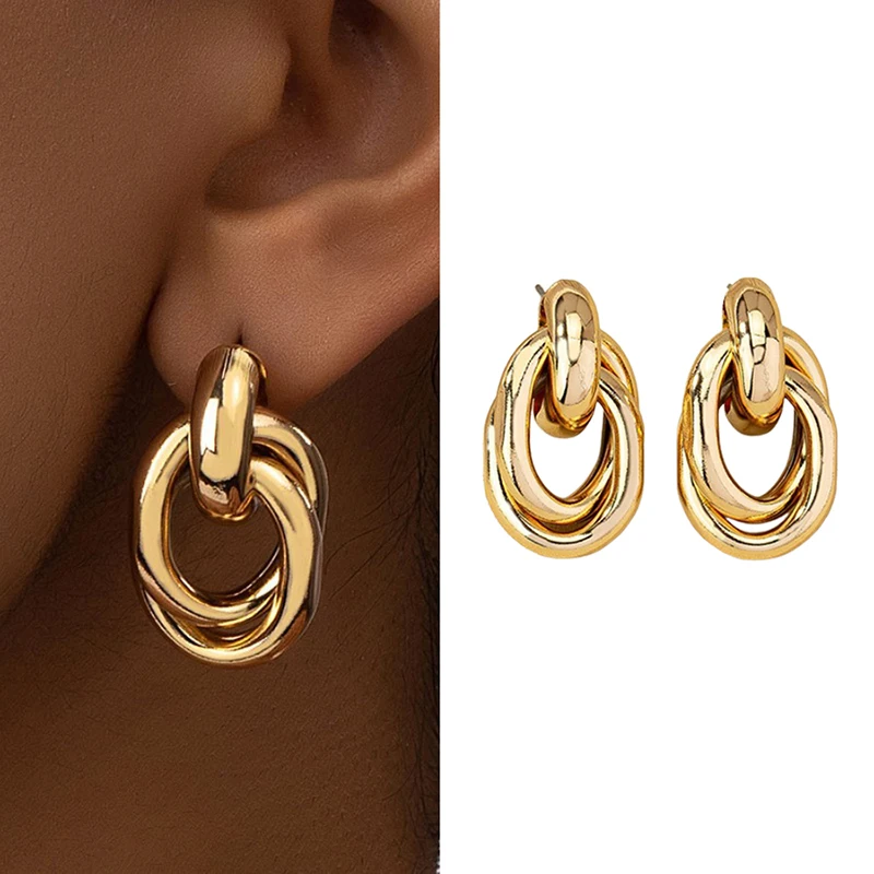 Gold Silver Color Knot Hoop Earring For Women Shiny Plating Trendy Eardrop Cute Daily Wear Jewelry