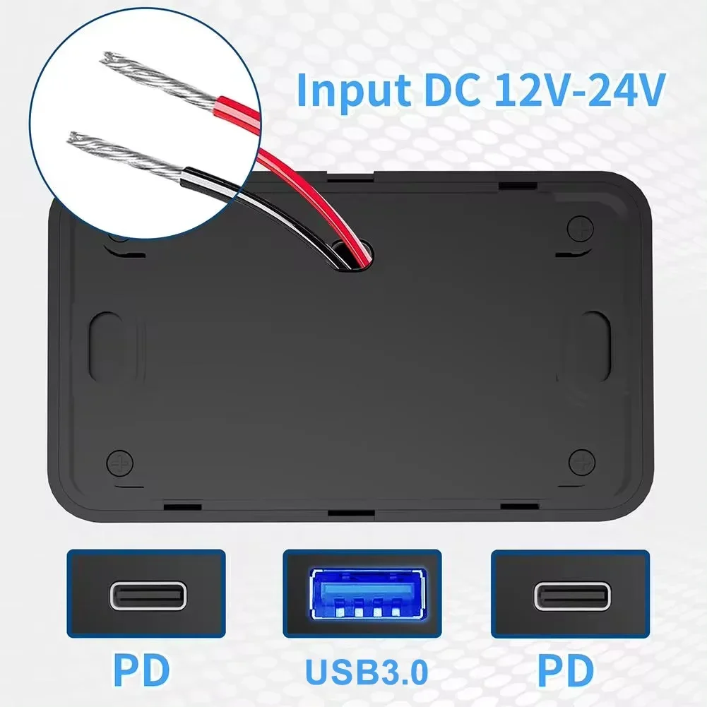 Toma de carga USB para coche, Panel de enchufe de cargador rápido PD + USB 3,0 Dual para autobús, RV, yate, barco, enchufe de cargador rápido de 12V-24V