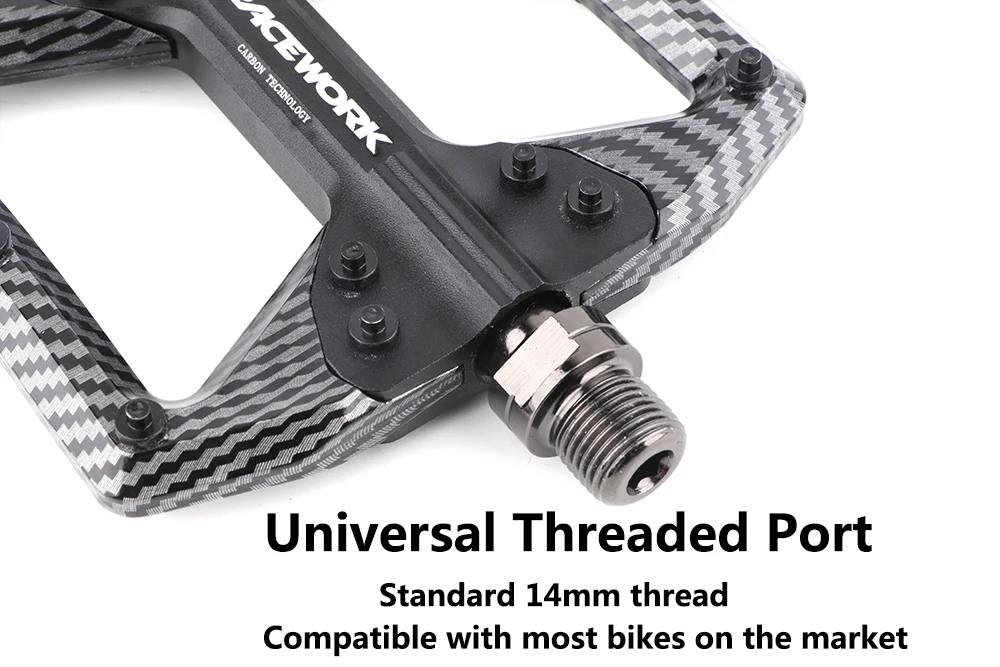 RACEWORK Bicycle Pedals 3 Bearings Mountain Road Bike Carbon Fiber Coating Ultralight Flat Pedal MTB Aluminum Alloy Nylon Pedal