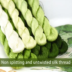 #107 Untwisted Silk Thread for Brushable Velvet Flowers, Gentle Gradient Green, Soft & Cozy Crafting Fiber