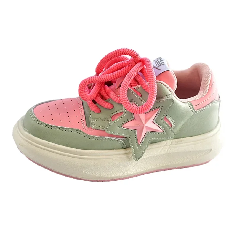 Spring Autumn Genuine Leather Mixed Color Baby Girls Flat Shoes Anti Slip Elastic Sole Star Boys Sneakers Children's Casual Sh