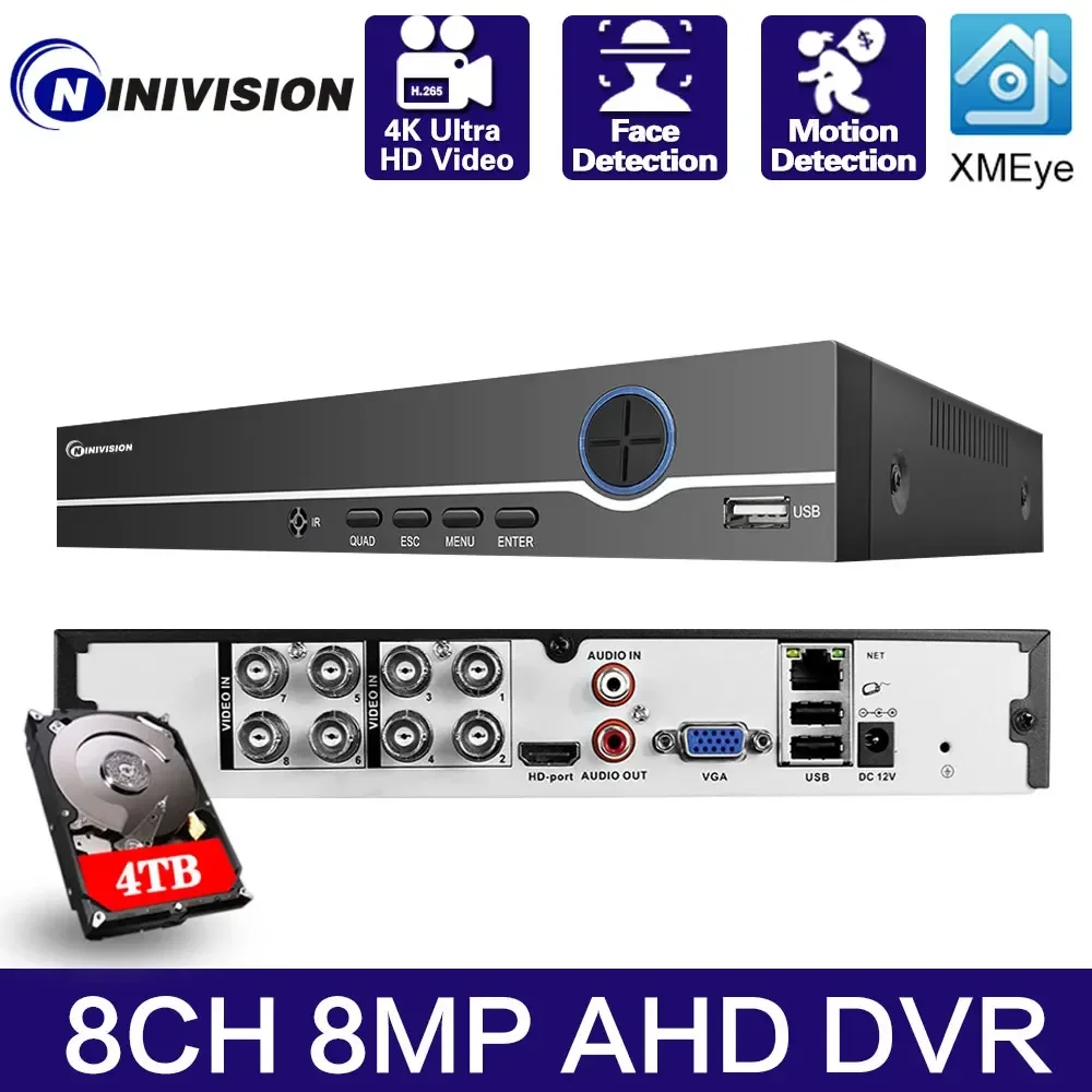 8CH 4K Super HD CCTV DVR H.265 Surveillance Digital Video Recorder For 2MP/3MP/4MP/5MP/8MP AHD IP Camera XMEYE Hybrid NVR System