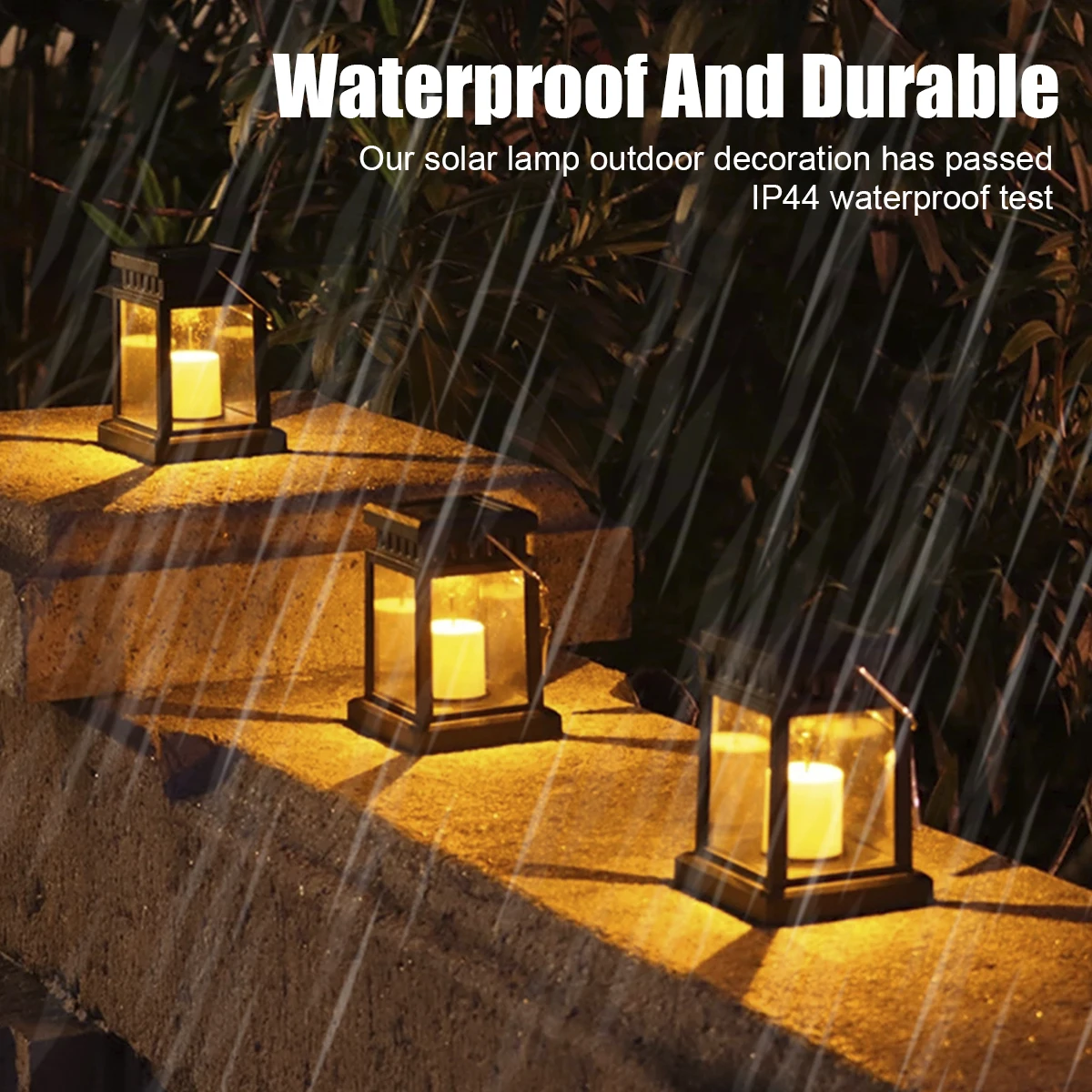 Outdoor LED Solar Candle Lantern, Auto ON/OFF, IP44 Waterproof Hanging Light, Garden Path, Patio, Driveway, Walkway Decor