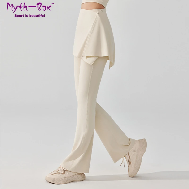 Women Flare Pants Two-Piece Bell Bottoms Anti Awkward Yoga Pants Outdoor Gym Running Flared Trousers With Butt Covering Skirts