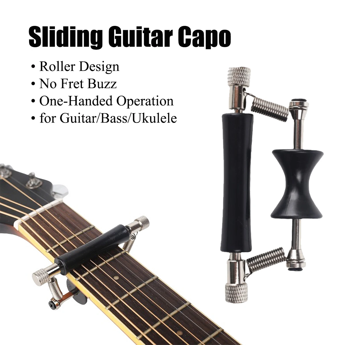 Capo deslizante para guitarra Miwayer – Diseño de rodillo, sin sonido de trueno en los trastes, operación con una sola mano, compatible con guitarra acústica/eléctrica/bajo/ukelele, 1 pieza
