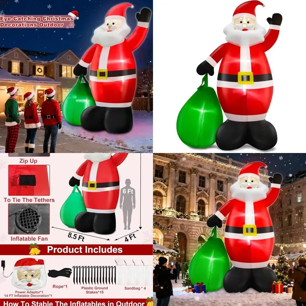 

Надувной Санта-Клаус с подсветкой размером 14 x 8,5 футов и подарочным пакетом — рождественское украшение для уличного газона для праздничных вечеринок