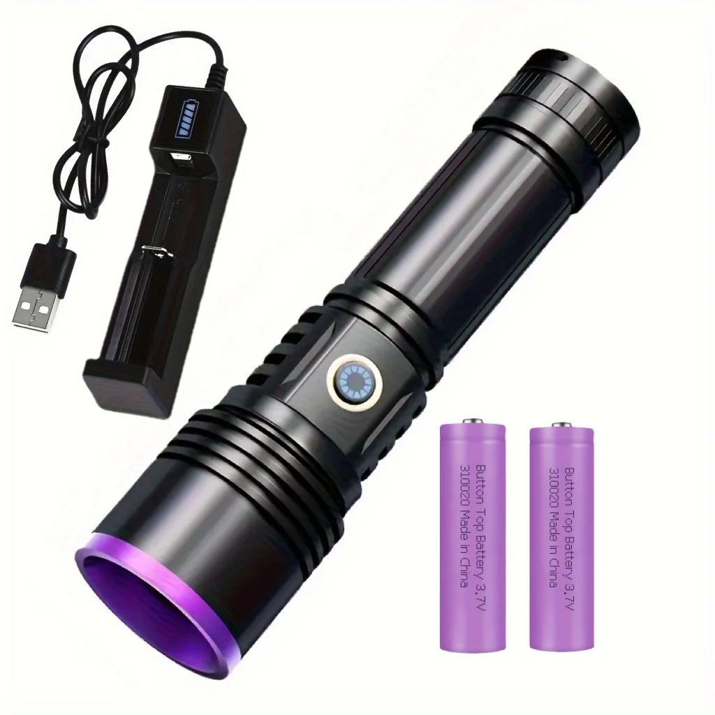 AODTOSIP UV Flashlight Set USB Rechargable 365nm Black Light Ultraviolet Flashlight Torch for Pet Urine Stains Detector