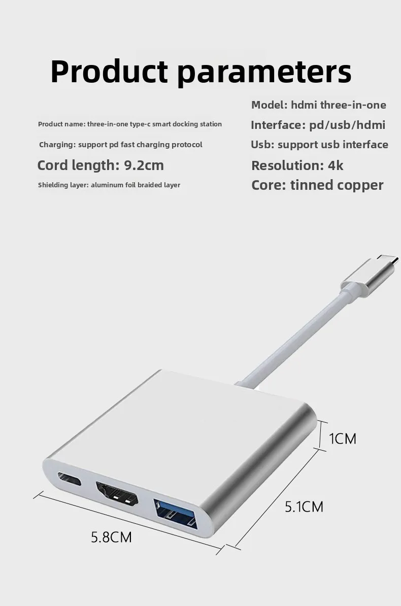 Typ-C zu HDMI 3-in-1 Adapter, USB-C Hub mit 4K HDMI, 3.0 und PD-Ladefunktion für Laptop und Smartphone – Detail 5