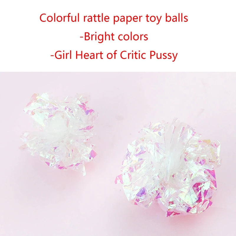 Paquete 2 bolas arrugadas coloridas para juguete gato, bola papel Mylar, sin tintes para gatitos