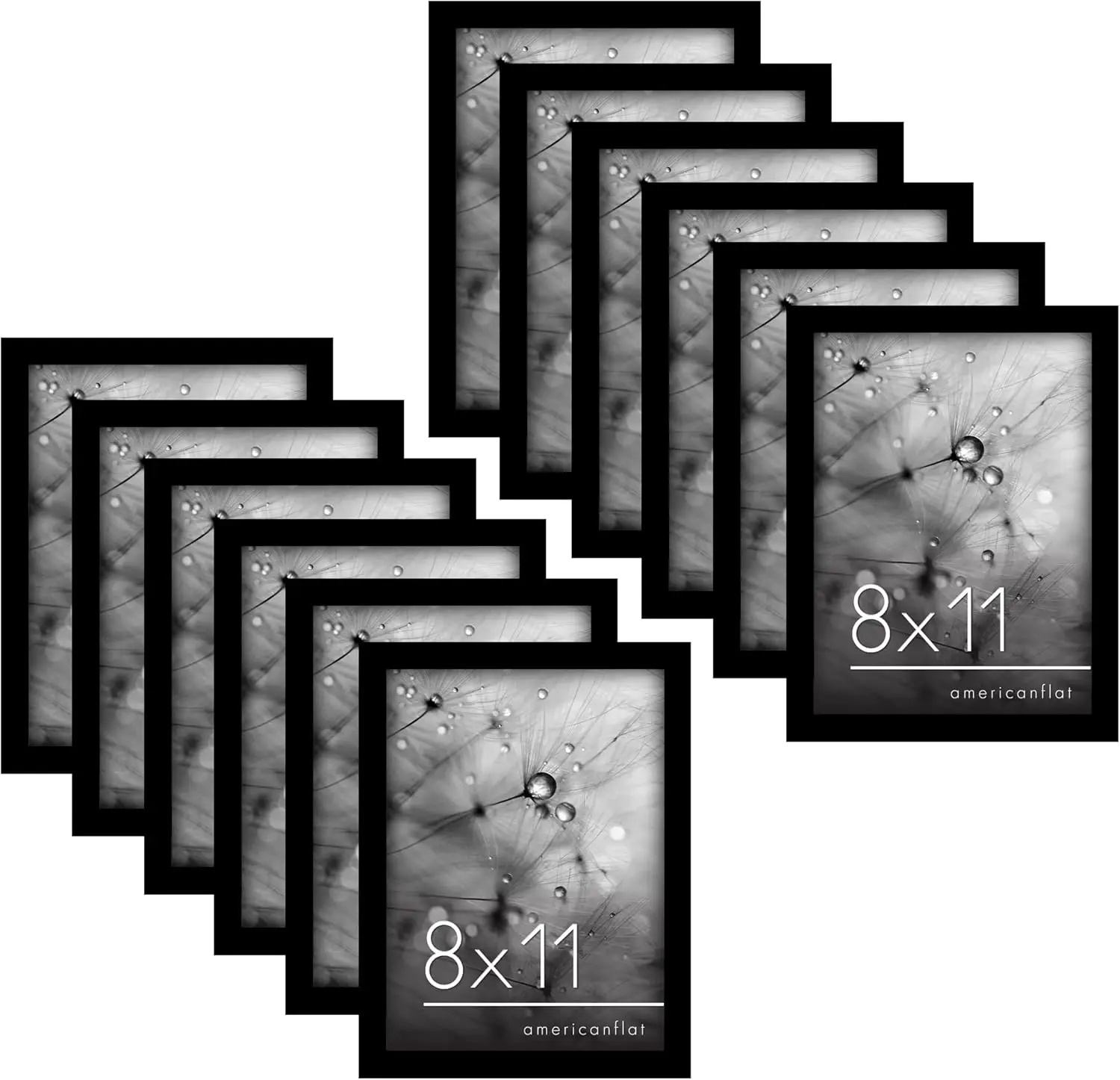 

8x11 Picture Frame Set of 12, Black Engineered Wood Frames for Tabletop and Wall Display with Polished Plexiglass