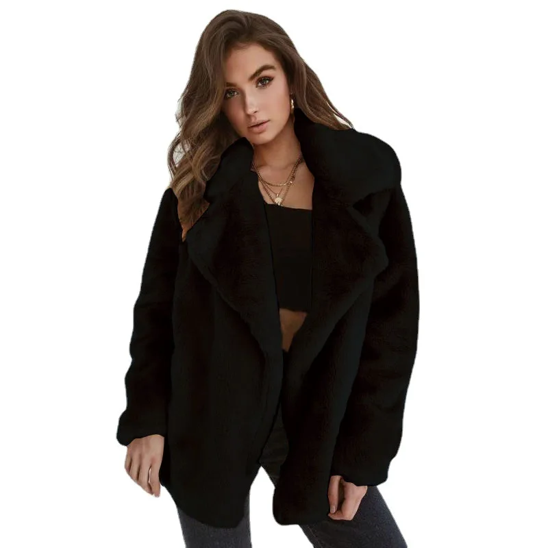 Autumn Warm Plush Coats Women Fur Lamb Thicken Long Sleeve Female Jackets Overcoat Outerwear Faux Fur Coats For Women