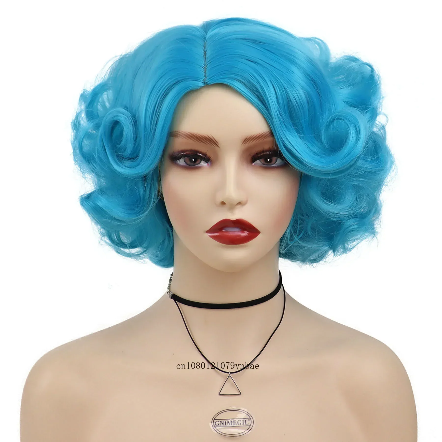 Synthetic Blue Short Big Curly Wigs for Women Girls Layered Wavy Bob Wig Cosplay Carnival Party Costume Halloween Lolita Wigs