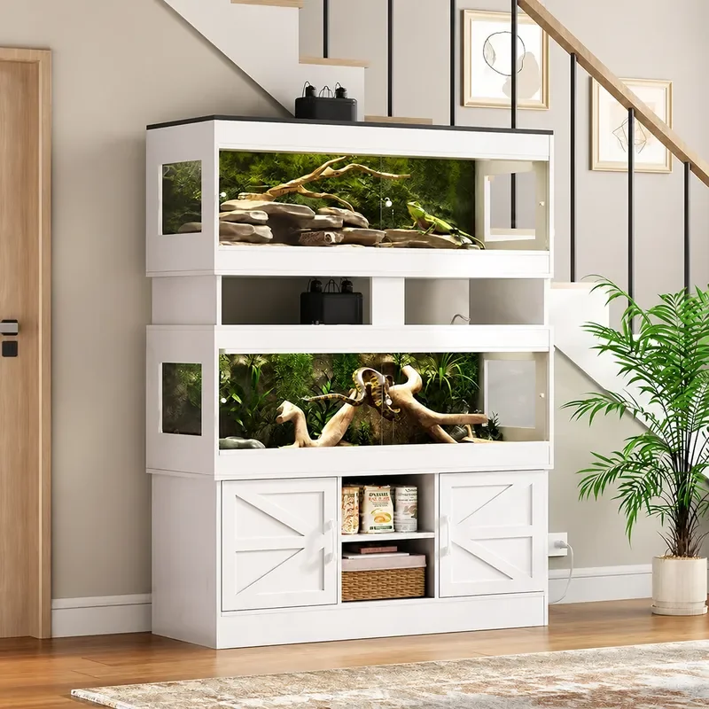 Double Layer Wooden Pet Feeding Box Thermal Insulation Ecological Tortoise Lizard Climbing Landscaping Cabinet With Heating