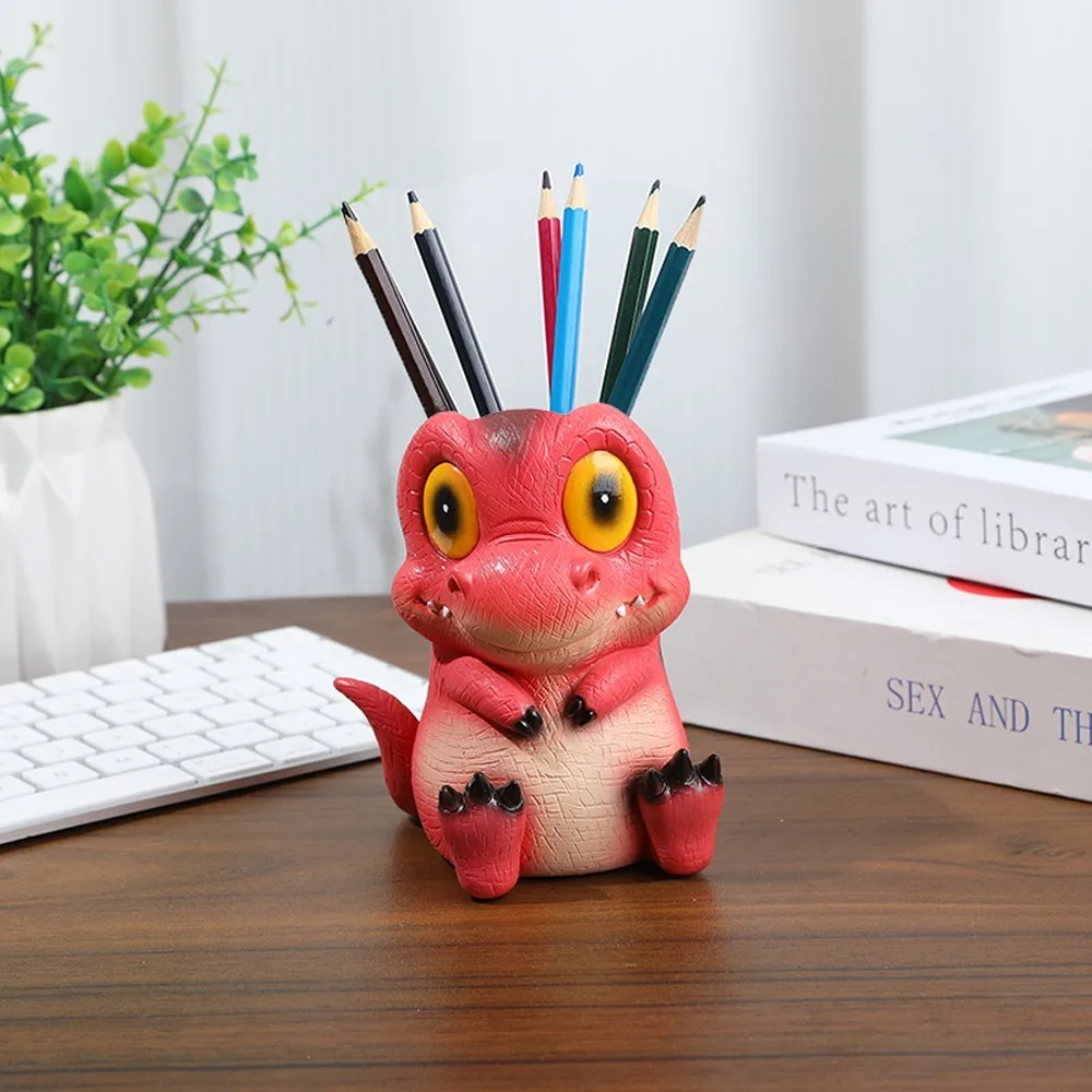 

Resin Craft Dinosaur Pen Holder Ornaments Dinosaur Desktop Storage Decor Cartoon Large Capacity Pencil Storage Box School Office