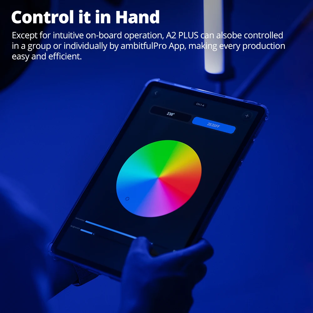 AMBITFUL A2 plus 2500K-8500K RGB Tube Light Full Color LED Video Stick Light CRI 95+ TLCI 97 +，Built-in Lithium Battery Control