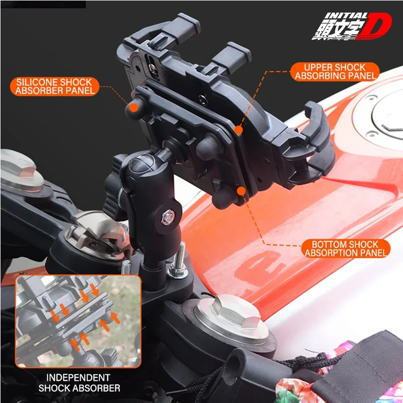 For Initial-D AE86 Racing Punk Embroidery 2024 2025 LOGO Motorcycle Phone Navigation Holder GPS Shock Absorber Alloy