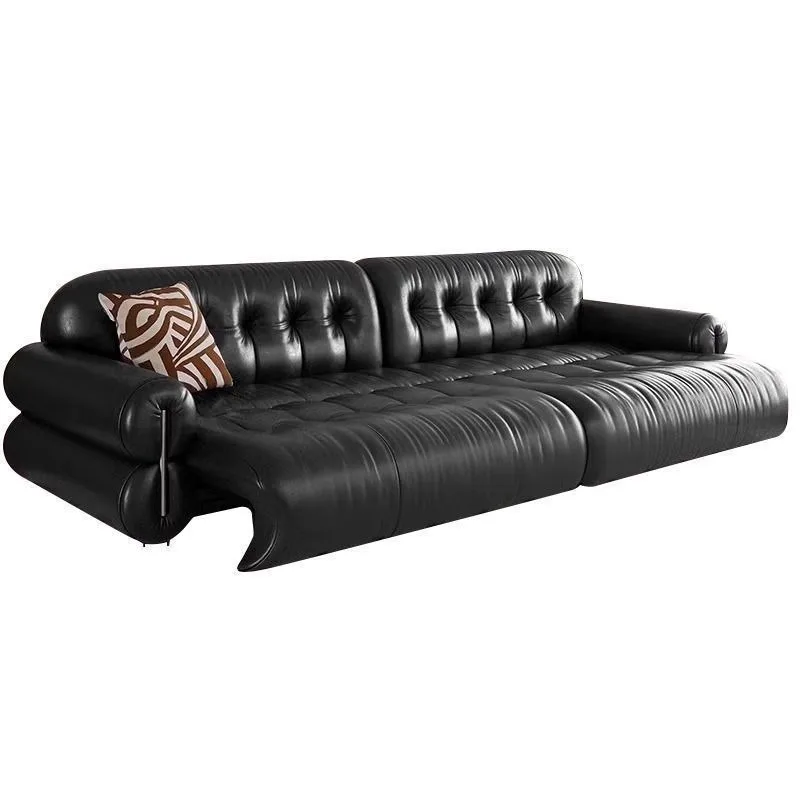 Zero against the wall retro brown sugar cloud electric leather sofa, multi-functional retractable first-layer leather electric