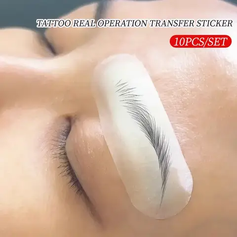 10pcs 문신 실제 작업 전송 스티커 피부 인쇄 Micor 눈썹 라인 연습 영구 실리콘 문신 훈련 용품