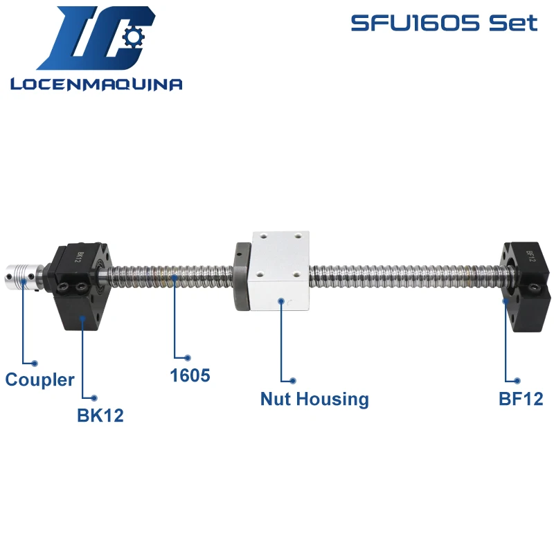 

SFU1605 Ball Screw Set 350-1200mm End Machined BK12 BF12+Ball Nut+DSG16 Housing+Coupling 6.35*8 for CNC 3D Printer