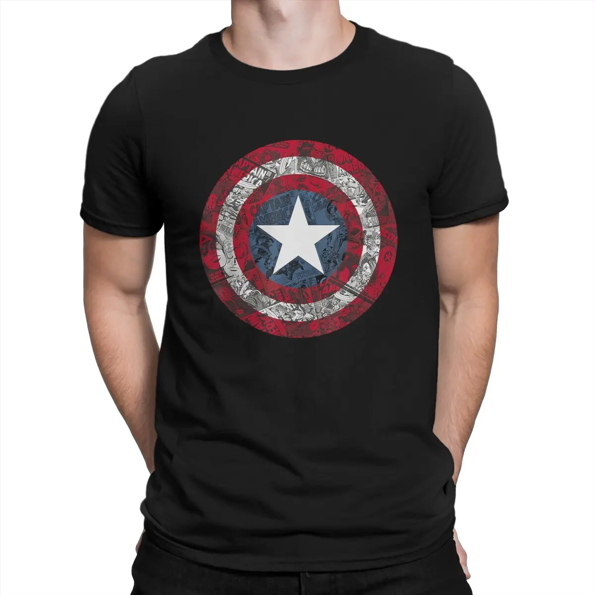 

T-Shirts CA Shield Comic Essential Vintage Cotton Tees Short Sleeve Disney Captain America Film T Shirt Crewneck Clothes Top