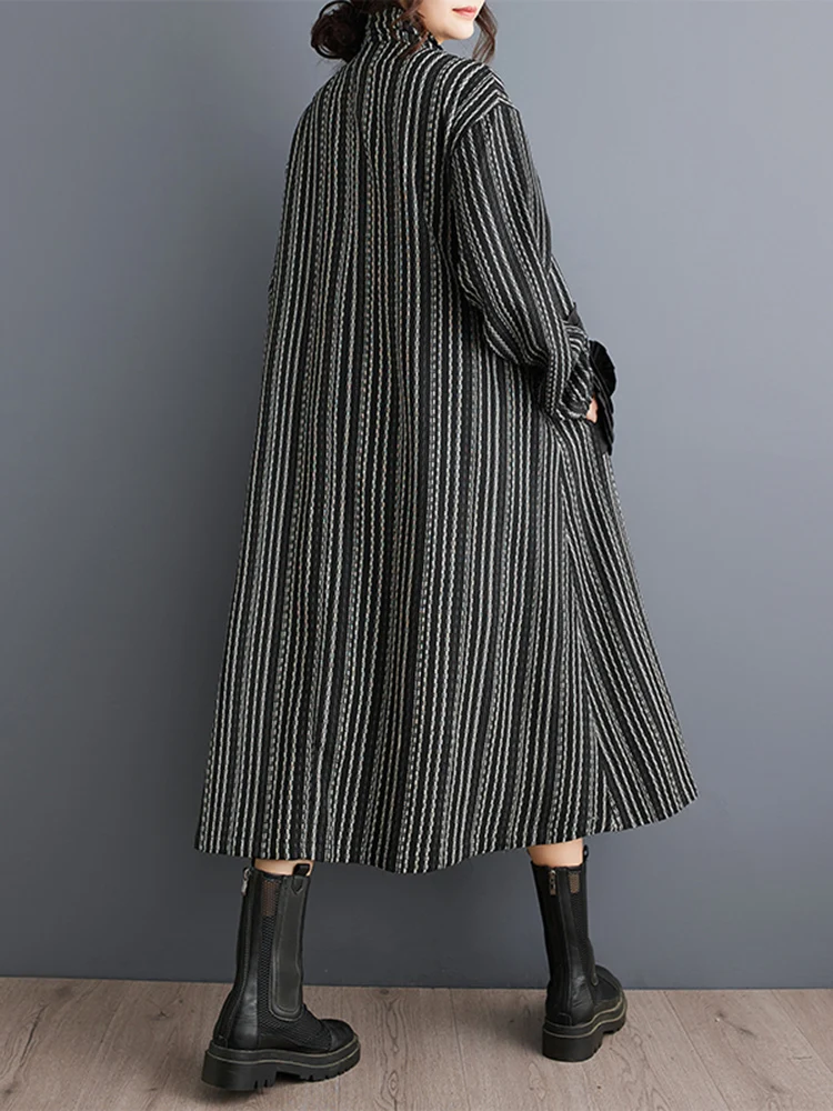 2025 Spring Autumn Oversized Vintage Stripe Long Trench Coat For Women Patchwork Floral Casual Loose Vintage Outerwear Cardigan