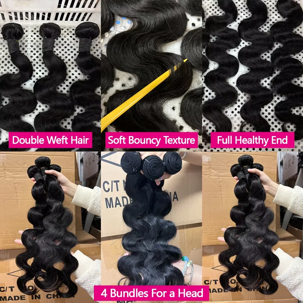 Fasci di capelli umani da 30 fasci di onde del corpo da 32 pollici fasci di capelli grezzi al 100% 16A fasci di capelli umani al 100% fasci di consegna in 3-5 giorni di capelli umani