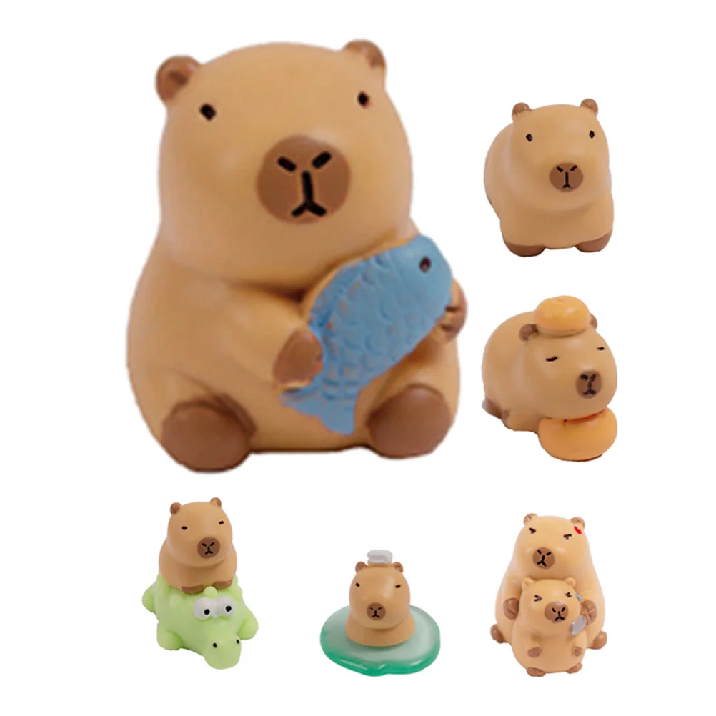 

6Pcs Micro Capybara Resin Sculpture Miniature Desk Bookshelf Decoration Cute Animal Ornament for Home Landscape