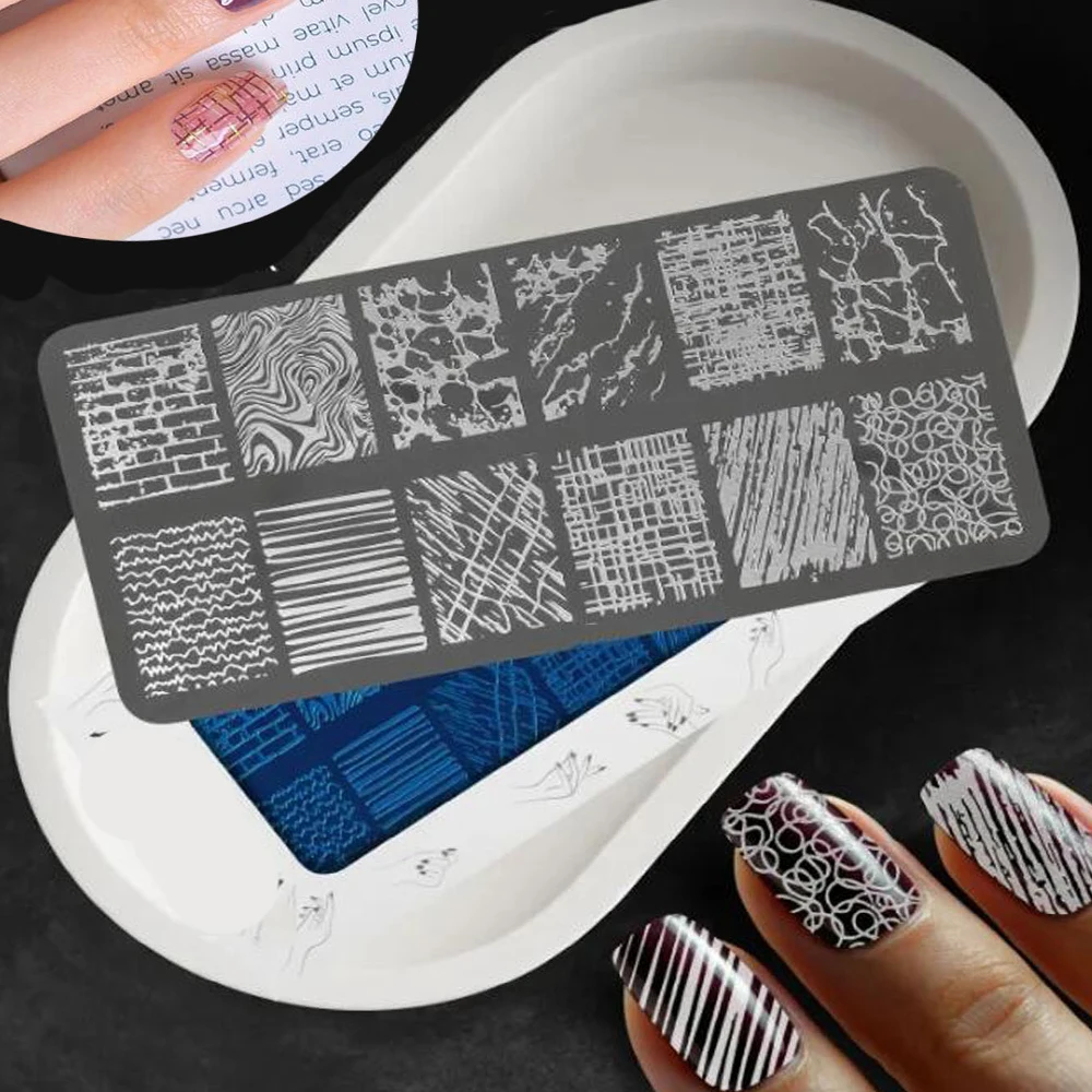 1PC Geometric Stripes Nail Stamping Plates Multi Shapes Image Stamp Template Nails Printing Tool 12X6cm Steel Nail Art Templates