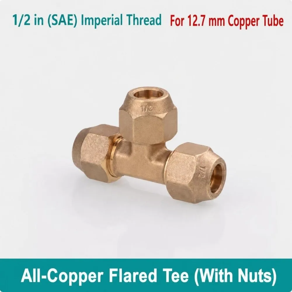 SAE-Standard Flare Fitting Connector 3-Way Design Brass Material Brass Pipe Fitting Multiple Sizes Male Thread Male Flare Union