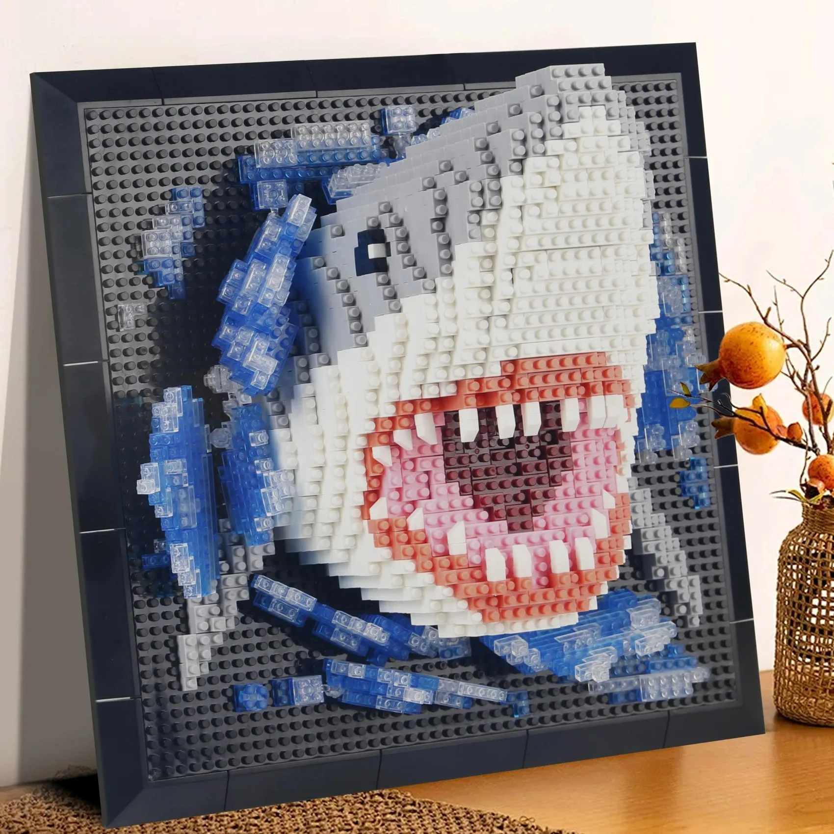 1800 Creative 3D Shark Wall Painting Building Blocks - Miniature Assembly Christmas Birthday Gift Valentine's Day Decoration Orn
