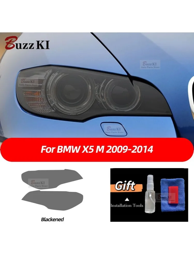 2 szt. Folia ochronna na reflektory samochodowe, przezroczysta, w kolorze czarnym dymionym, naklejka TPU na przednie światła do BMW X5 E70 X5M M Performance 2007-2013 — 2