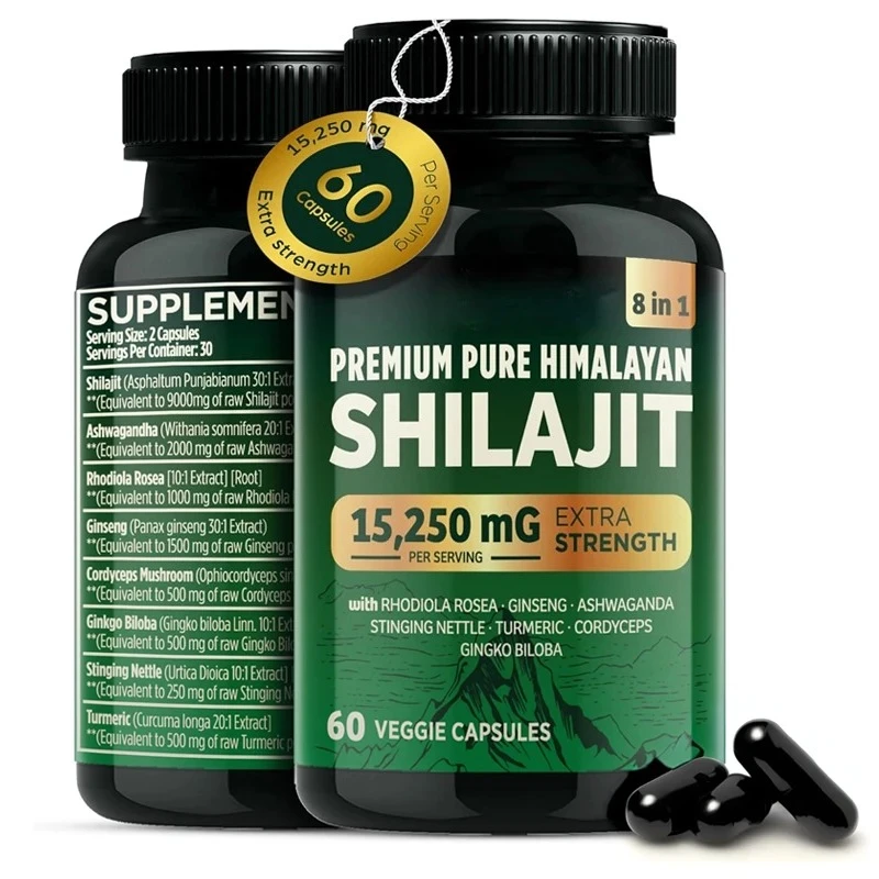 

Капсулы Shilajit, 15250 мг, южноафриканские пьяные баклажаны, грибы кордицепса, куркума, женьшень, листья гинкго, кропивка