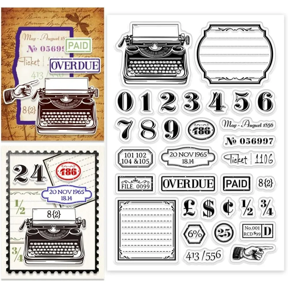 1PC Vintage Schreibmaschine Zahlen Tags Klare Stempel Klare Stempel für DIY Scrapbooking Fotoalbum Dekorativ
