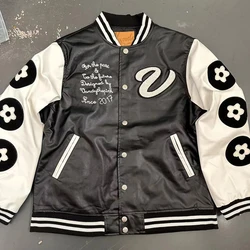 Patchwork Vandythepink Embroidery Lether Varsity Baeball Jacket Men Women Splic Color Unisex Flocking Towl Pattern VANDY Coat