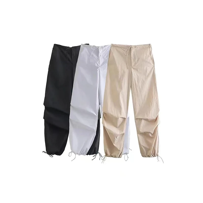 

KUCLUT New women's lace up high waisted jogging pants pleated long pants